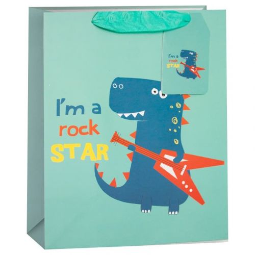 Подарочный пакет, "Динозаврик - Рок-звезда" 1 шт.