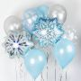 купить связку шариков со снежинками в бело-голубых тонах